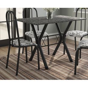 Conjunto De Mesa Miami Com 4 Cadeira Madri Fabone Preto Prata/ Granito/ Branco Floral