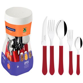 Faqueiro Tramontina Leme com Lâminas em Aço Inox e Cabos de Polipropileno 20 Peças Vermelho