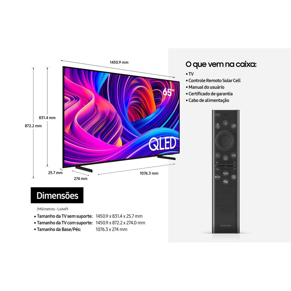 Tv Samsung 65 Pol QLED Smart HDMI USB 4K Alexa QN65Q60BAGXZD - Novalar