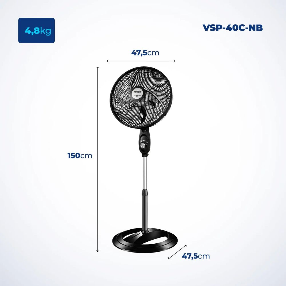 Ventilador de Coluna Mondial 6 pás VSP-40C-NB - Novalar