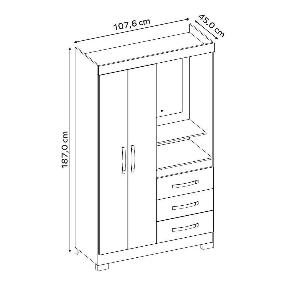 Guarda-roupa Notável NT6020 2 Portas 3 Gavetas - Novalar