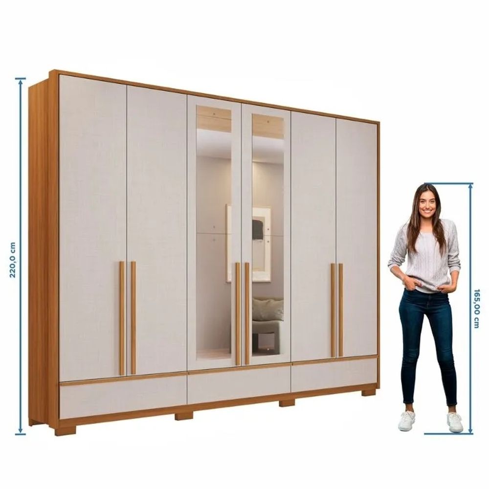 Guarda-roupa Notável NT 6035 com Espelho 6 Portas 3 Gavetas - Novalar