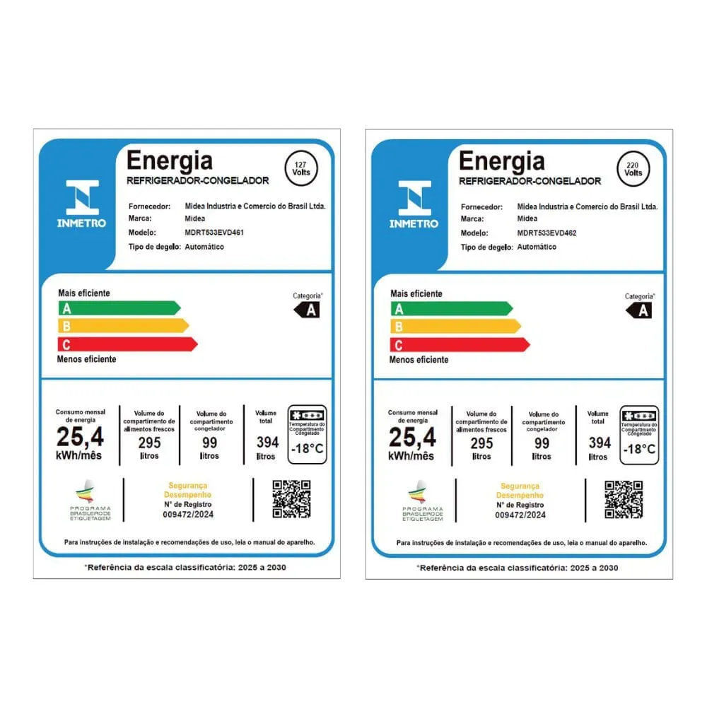 Geladeira Midea Inverter 394 Litros Duplex Frost Free - Novalar